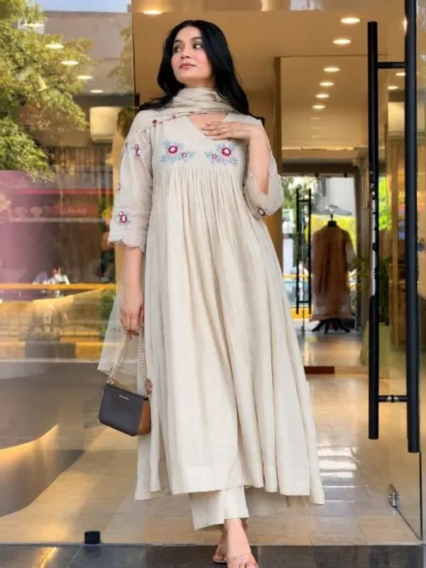 OffWhite_Designer_Pure_Mul_Roman_Kurti_with_Embroidered_Dupatta_For_Party