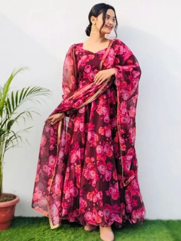 Pink_Flower_Print_Georgette_Anarkali_With_Duppta