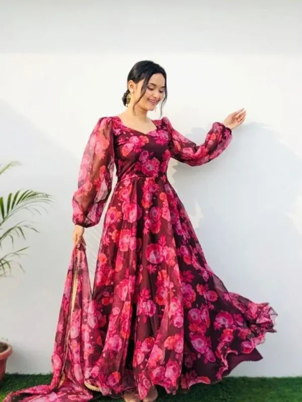 Pink_Flower_Print_Georgette_Anarkali_With_Duppta