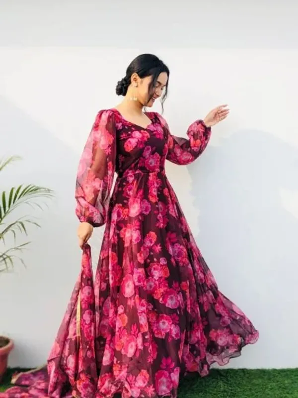 Pink_Flower_Print_Georgette_Anarkali_With_Duppta