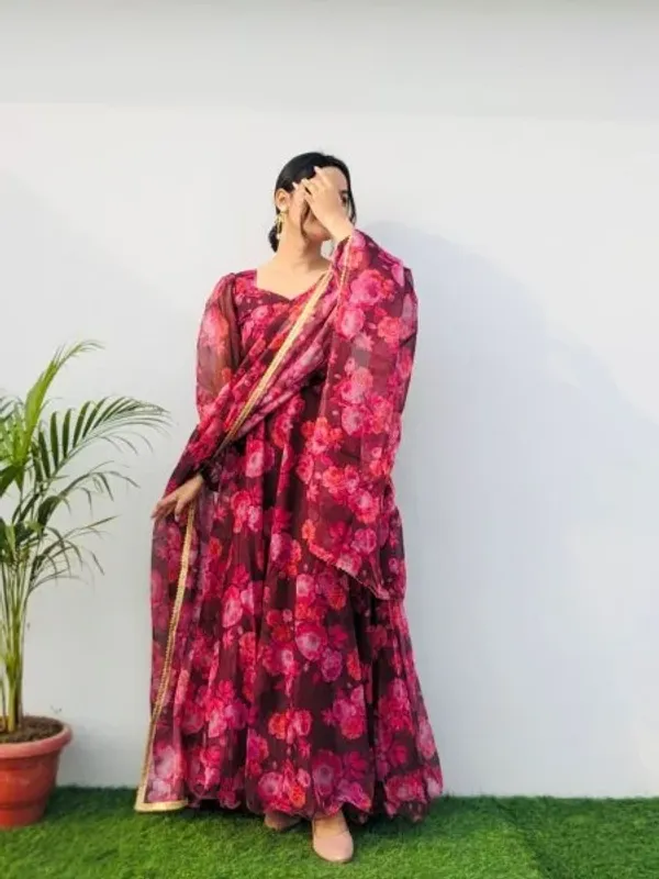 Pink_Flower_Print_Georgette_Anarkali_With_Duppta