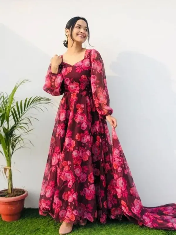 Pink_Flower_Print_Georgette_Anarkali_With_Duppta