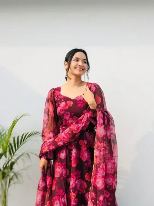 Pink_Flower_Print_Georgette_Anarkali_With_Duppta