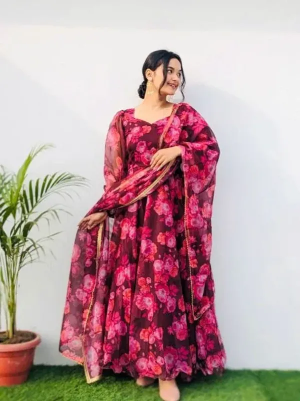 Pink_Flower_Print_Georgette_Anarkali_With_Duppta