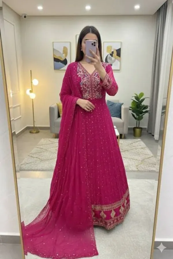Pink_Georgette_Anarkali_Gown_Set_with_3mm_Sequin_Embroidery_