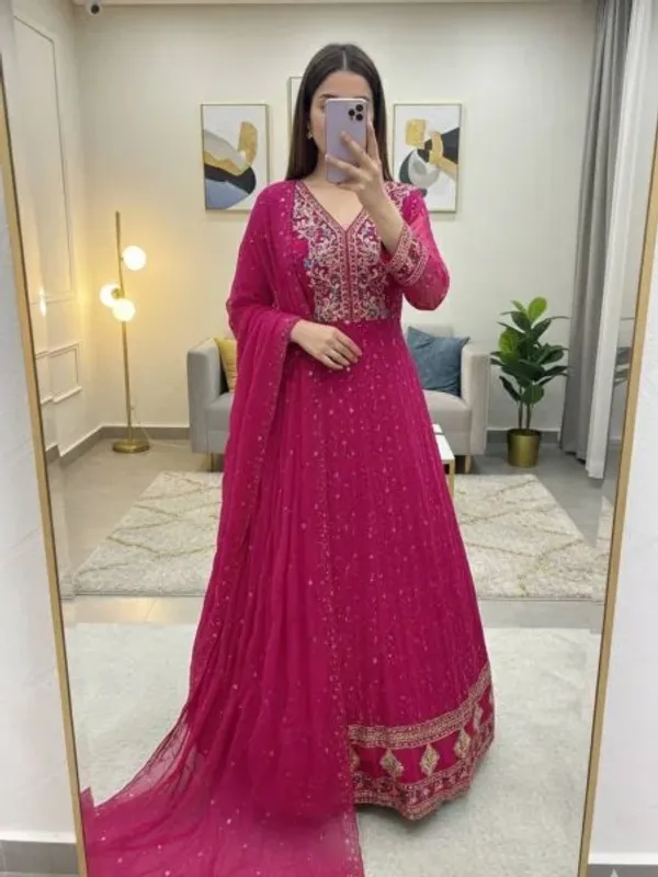 Pink_Georgette_Anarkali_Gown_Set_with_3mm_Sequin_Embroidery_