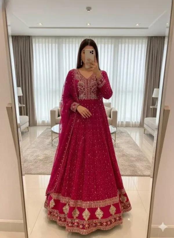 Pink_Georgette_Anarkali_Gown_Set_with_3mm_Sequin_Embroidery_