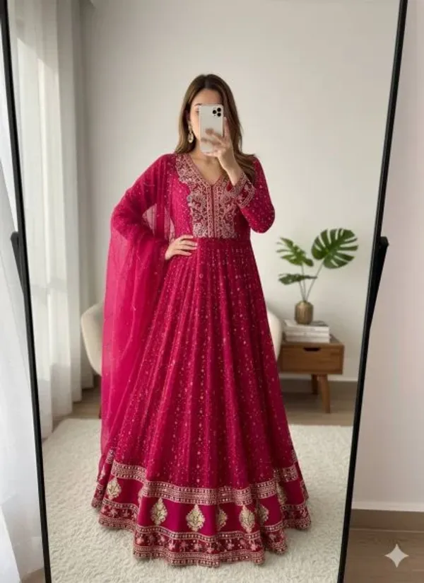 Pink_Georgette_Anarkali_Gown_Set_with_3mm_Sequin_Embroidery_