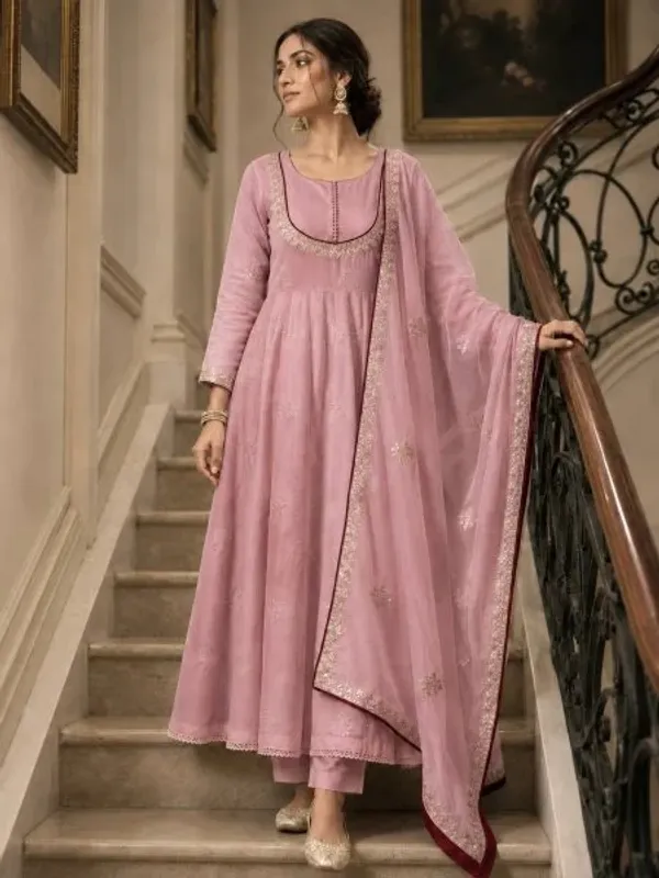 Pink_Roman_Cotton_Anarkali_Suit_with_Organza_Embroidered_Dupatta_