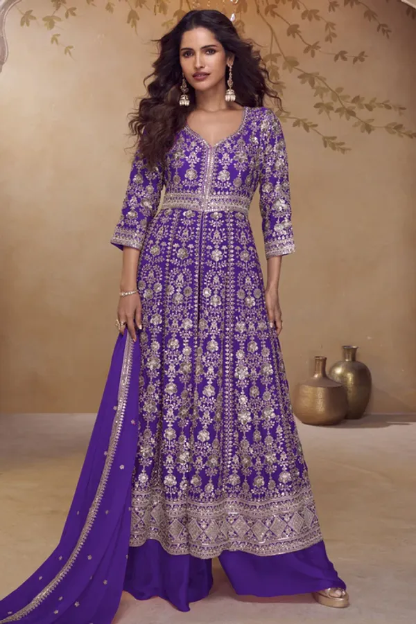 Purple_Readymade_Embroidered_Chinon_Palazzo_Suit