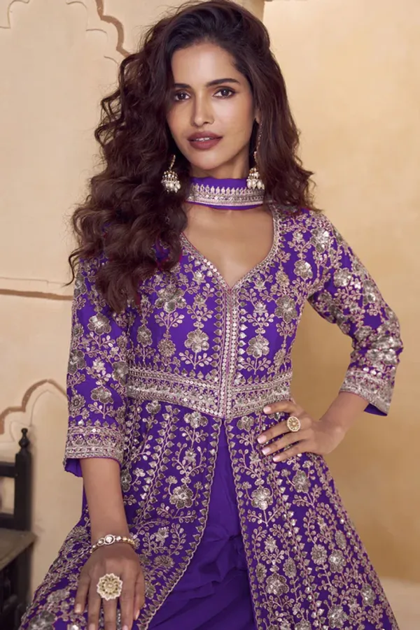 Purple_Readymade_Embroidered_Chinon_Palazzo_Suit