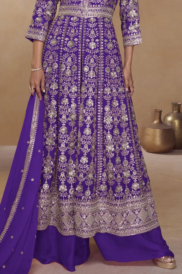 Purple_Readymade_Embroidered_Chinon_Palazzo_Suit