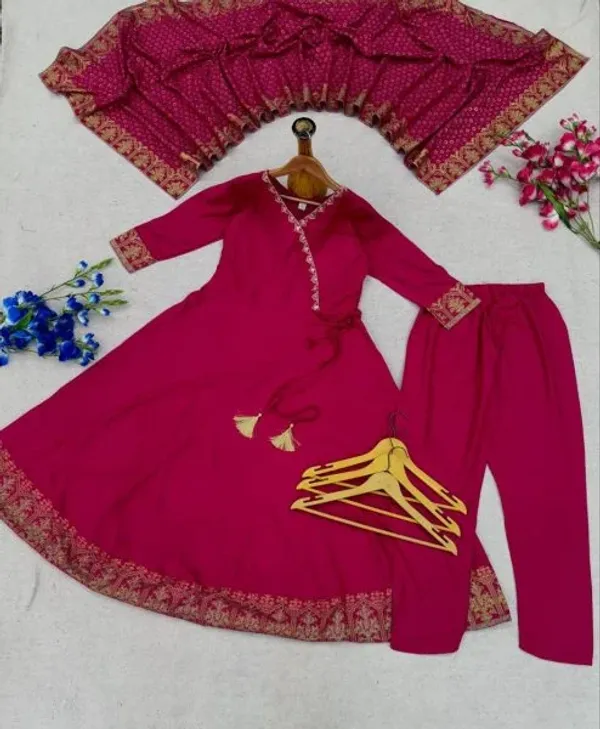 Regal_Rani_Pink_Rayon_Anarkali_Kurti_Set_with_Dupatta