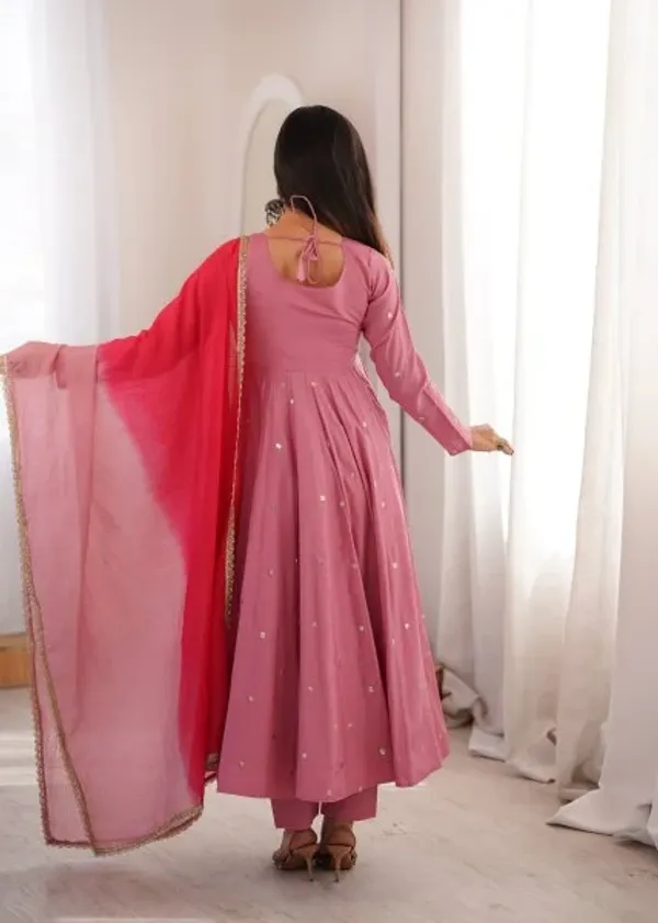Rich_Pink_Roman_Silk_Anarkali_Suit_with_Real_Mirror_Work_and_Kota_Checks_Dupatta