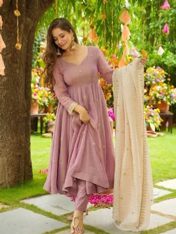 Rose_Pink_Faux_Georgette_Anarkali_Kurti_3Pc_Set_with_Embroidery_and_Striped_Dupatta
