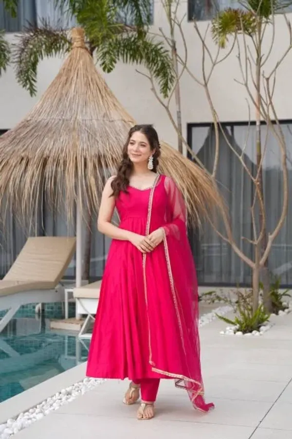 Royal_Rani_Pink_Pure_Roman_silk_Chanderi_Anarkali_Set_with_Dupatta_and_Pant
