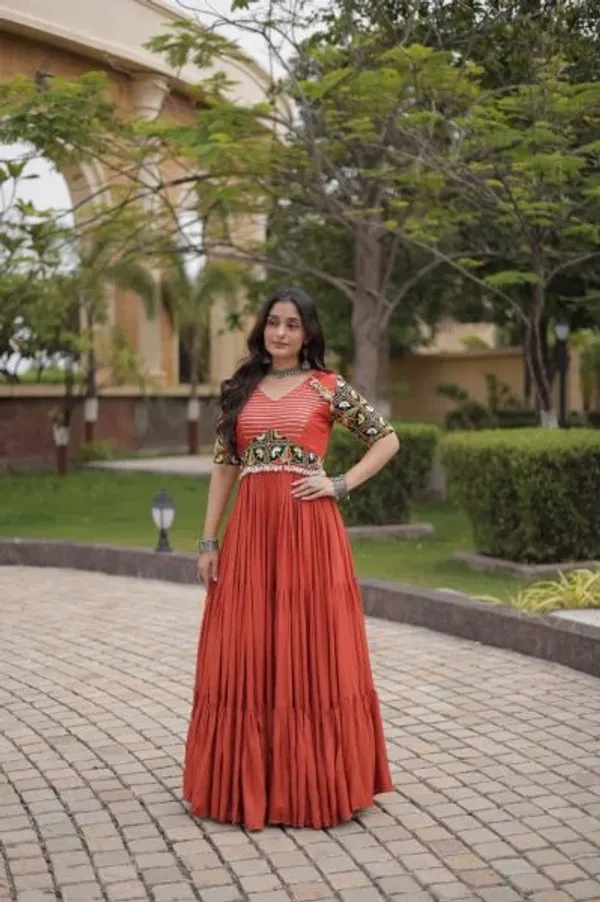 Rust_Marina_Silk_Embroidered_Kurti_with_Matching_Pant_and_Maslin_Dupatta