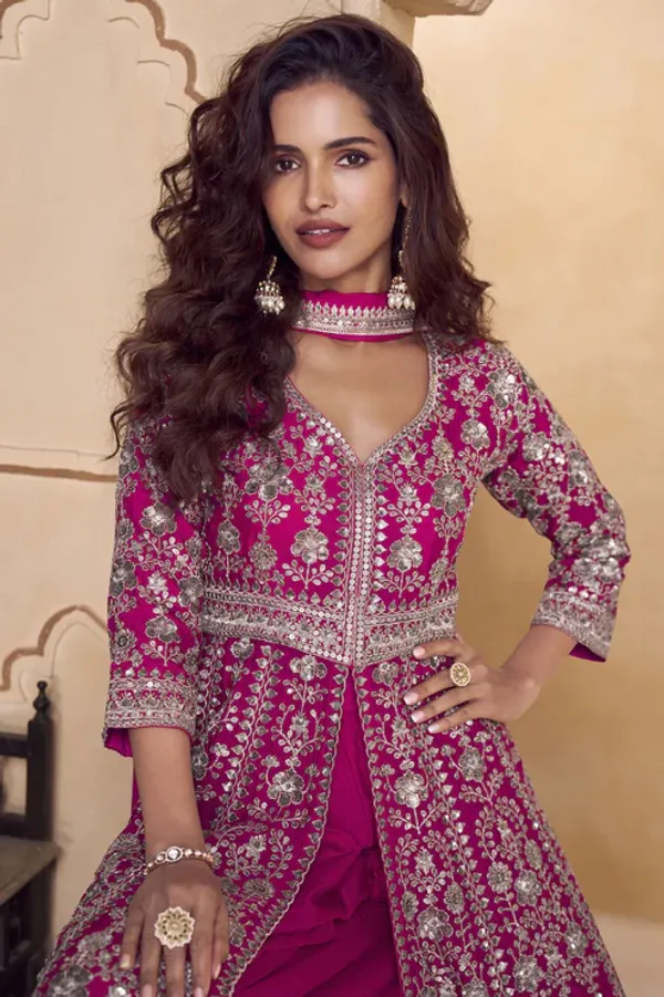 Pink_Readymade_Embroidered_Chinon_Palazzo_Suit