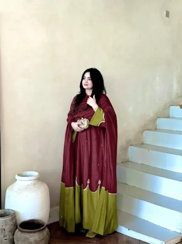 Splendid_Maroon_Party_Wear_Satin_Rayon_Kaftan_Set_with_Fancy_Bell_Sleeves_for_Festival