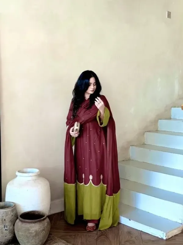Splendid_Maroon_Party_Wear_Satin_Rayon_Kaftan_Set_with_Fancy_Bell_Sleeves_for_Festival