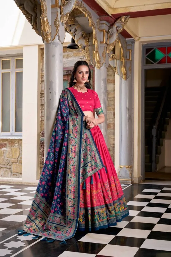 Tussar_Silk_Printed_Foil_Work_Designer_Lehenga_Choli