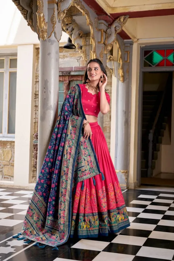 Tussar_Silk_Printed_Foil_Work_Designer_Lehenga_Choli