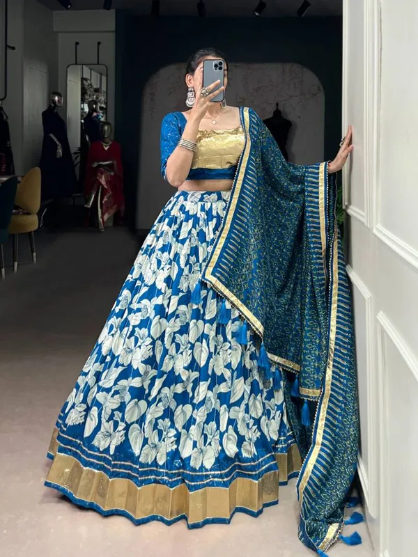 Tussar_Silk_Printed_With_Foil_Worked_Lehenga_Choli