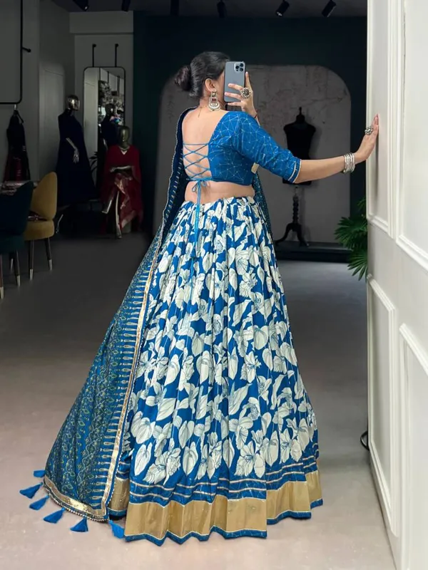 Tussar_Silk_Printed_With_Foil_Worked_Lehenga_Choli