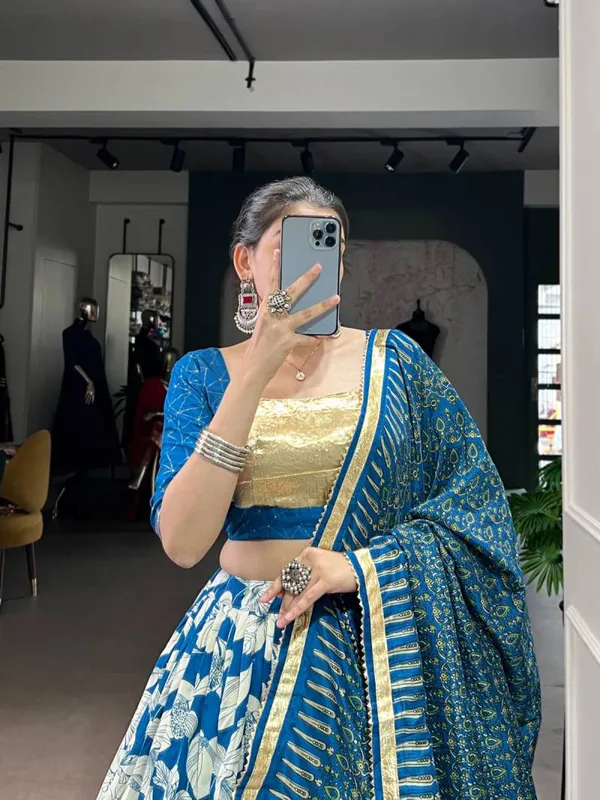 Tussar_Silk_Printed_With_Foil_Worked_Lehenga_Choli