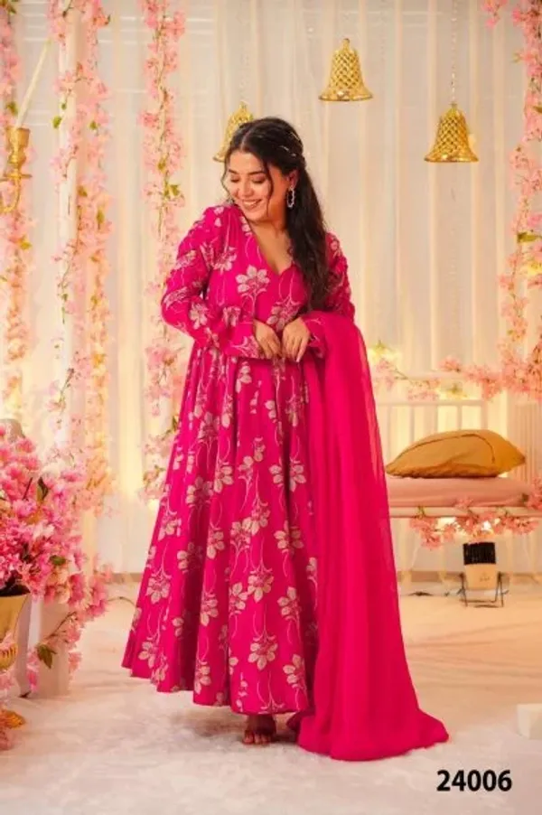 Trending_Party_Wear_Anarkali_Rayon_silk_Pink_leaf_suit_set