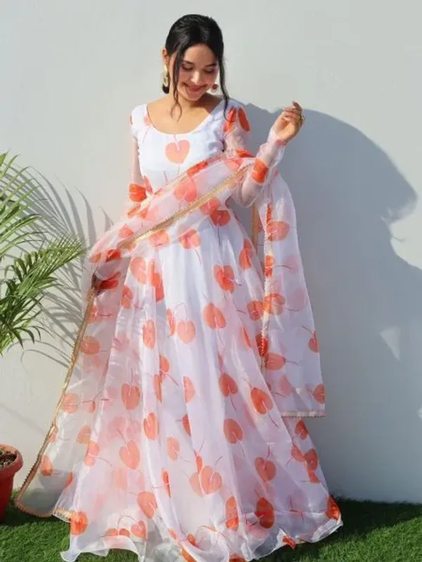 White_leaf_Print_Georgette_Anarkali_With_Duppta