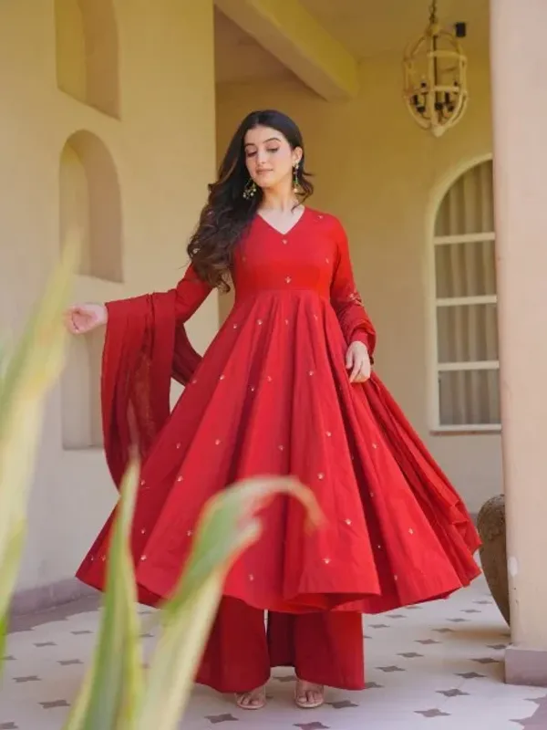 Women_s_Red_Heavy_Embroidered_Roman_Silk_Anarkali_Dress_with_Palazzo_For_Party