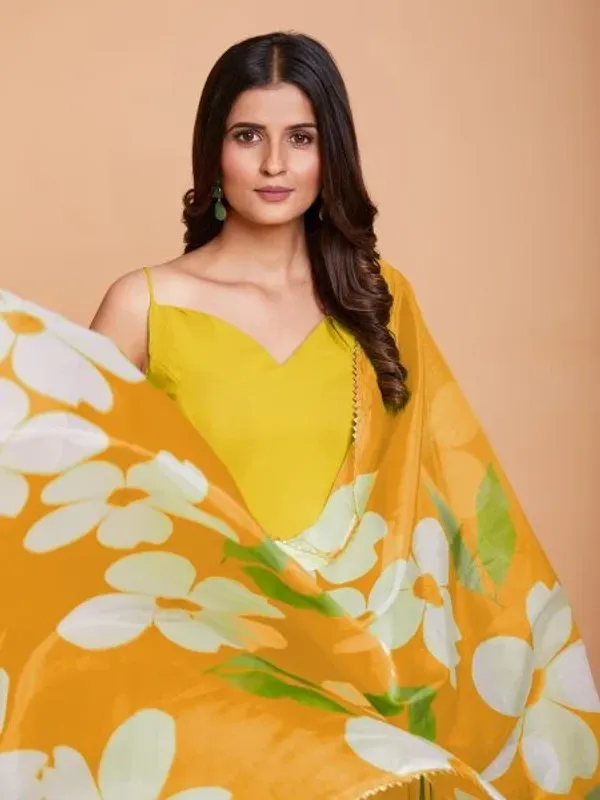 Yellow_Plain_Anarkali_With_Printed_Duppta