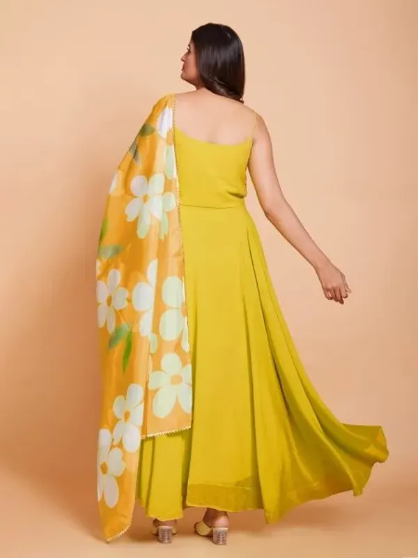 Yellow_Plain_Anarkali_With_Printed_Duppta