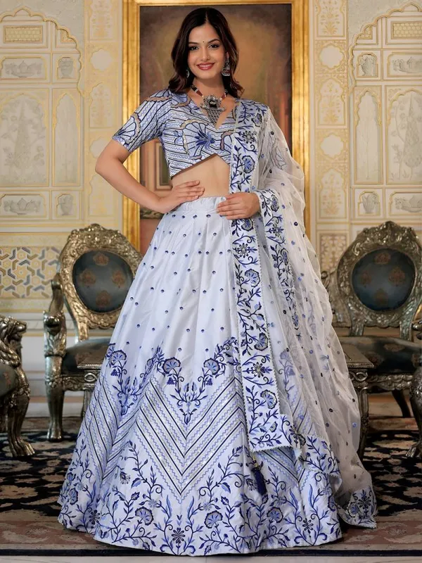 White_Designer_Satin_Embroidered_Lehenga