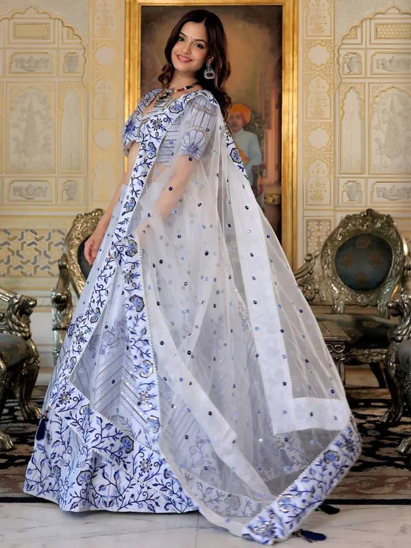 White_Designer_Satin_Embroidered_Lehenga