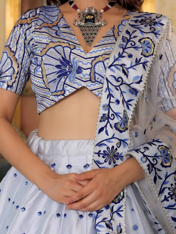 White_Designer_Satin_Embroidered_Lehenga