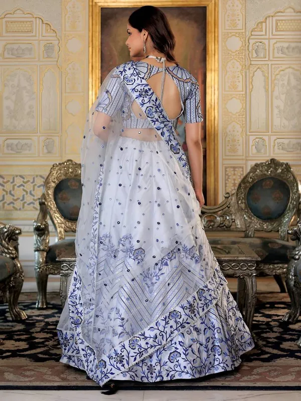 White_Designer_Satin_Embroidered_Lehenga