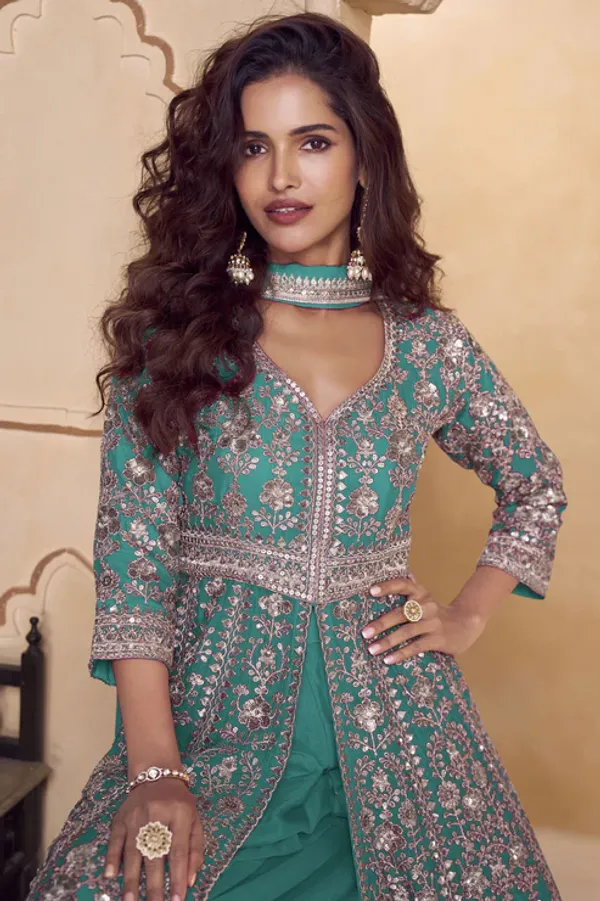 Green_Readymade_Embroidered_Chinon_Palazzo_Suit