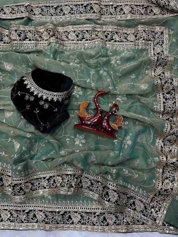 Moss_Silk_Zari_Embroidery_Worked_Designer_Saree