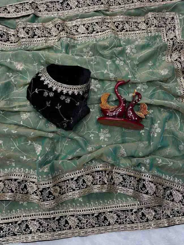 Moss_Silk_Zari_Embroidery_Worked_Designer_Saree