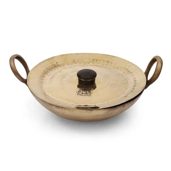 1250Ml_Heavy_Handmade_Brass_Kadhai_With_Lid_Tin/Kalai_Coating
