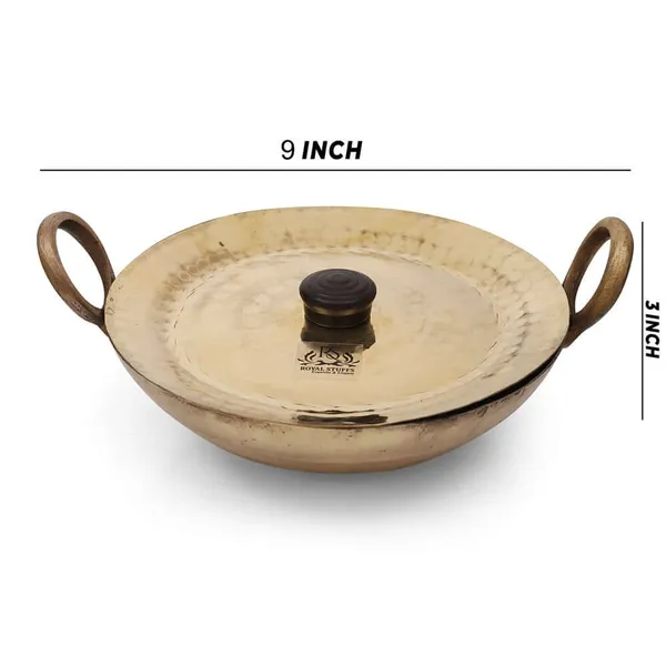 1250Ml_Heavy_Handmade_Brass_Kadhai_With_Lid_Tin/Kalai_Coating