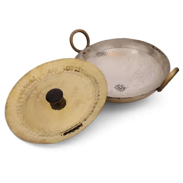 1250Ml_Heavy_Handmade_Brass_Kadhai_With_Lid_Tin/Kalai_Coating