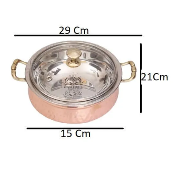 2200_Ml_Steel_Copper_Hammered_Design_Handi/Bowl/Casserole_With_Toughened_Glass_Lid