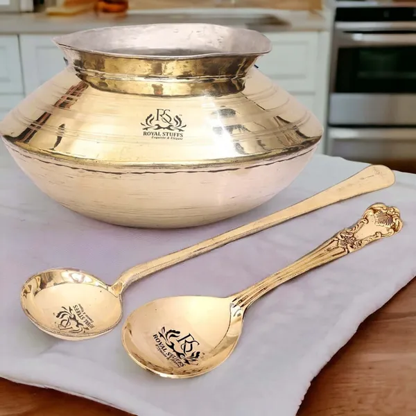 4_Liter_Traditional_Brass_Handi_Pot_For_Cooking_Authentic_Brass_Dekchi_Pot_Cookware_With_1_Spoon_&_1_Ladle