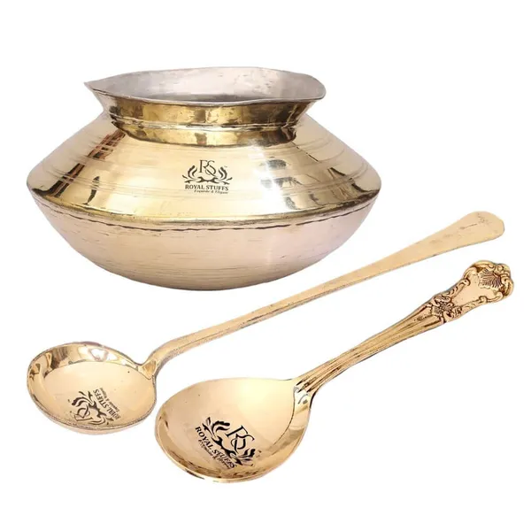 4_Liter_Traditional_Brass_Handi_Pot_For_Cooking_Authentic_Brass_Dekchi_Pot_Cookware_With_1_Spoon_&_1_Ladle