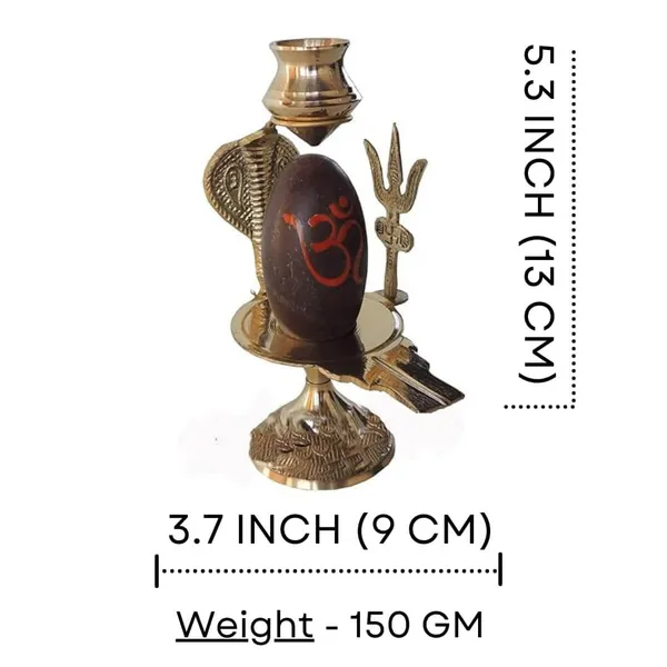 5.3_Inch_Narmadeshwar_Shivling/Shiva_Pindi_With_Brass_Trishul_Sheshnaag_&_Temple_Stand