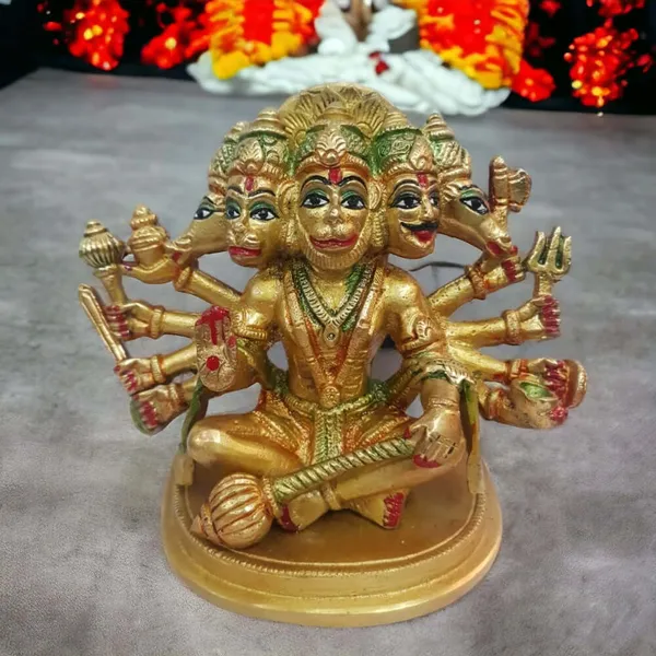 5_Inch_Pure_Brass_Panchmukhi_Coloured_Hanuman_Ji_Idol