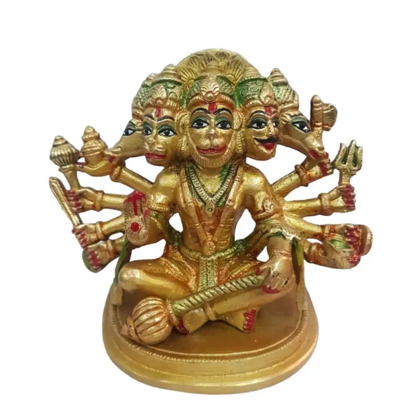 5_Inch_Pure_Brass_Panchmukhi_Coloured_Hanuman_Ji_Idol